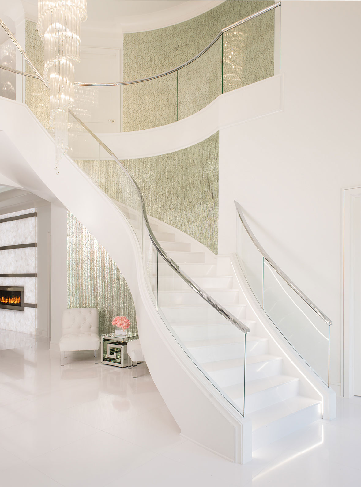 Interior staircase with glass railings