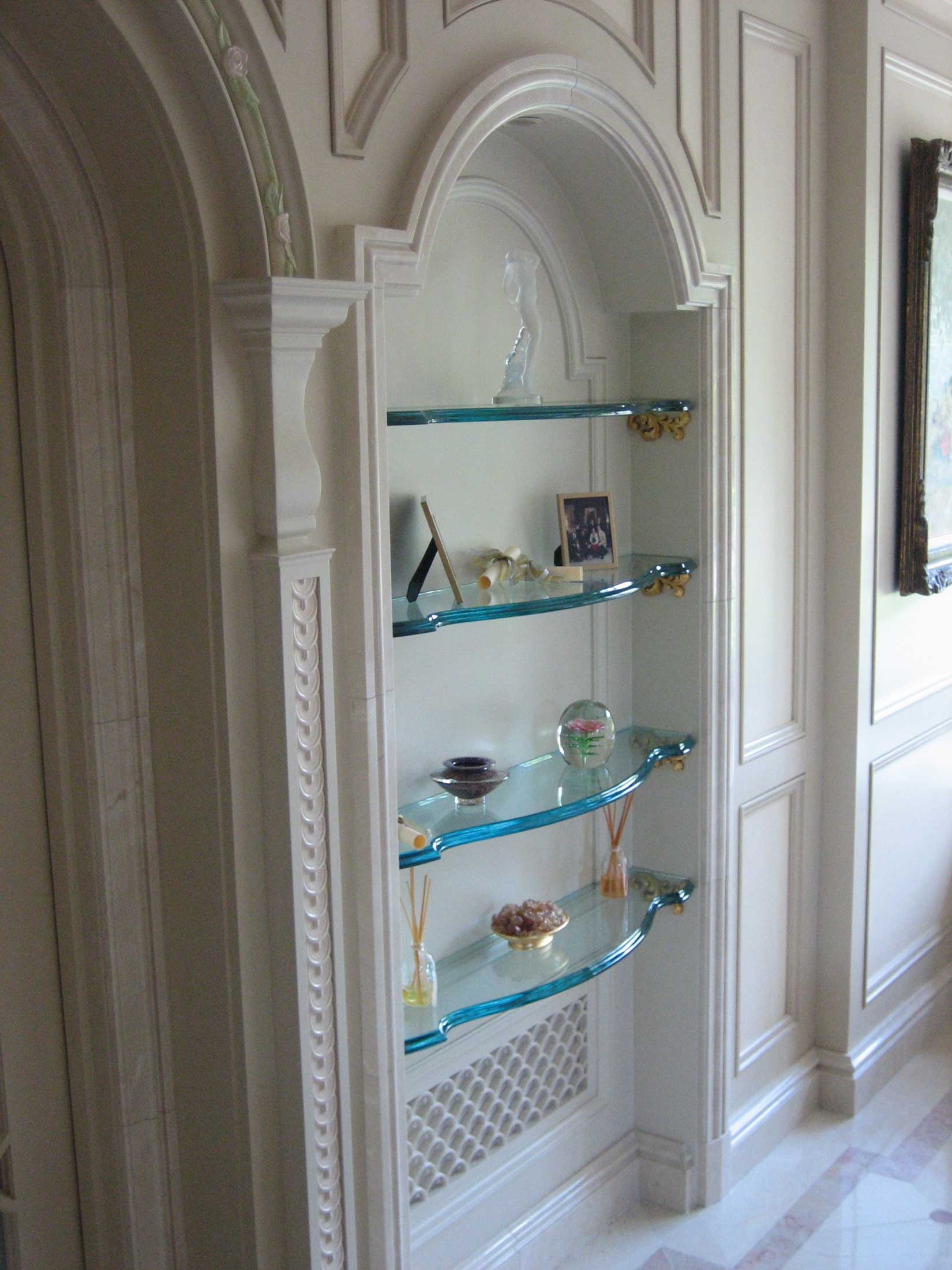 Beautiful built-in with custom glass shelving