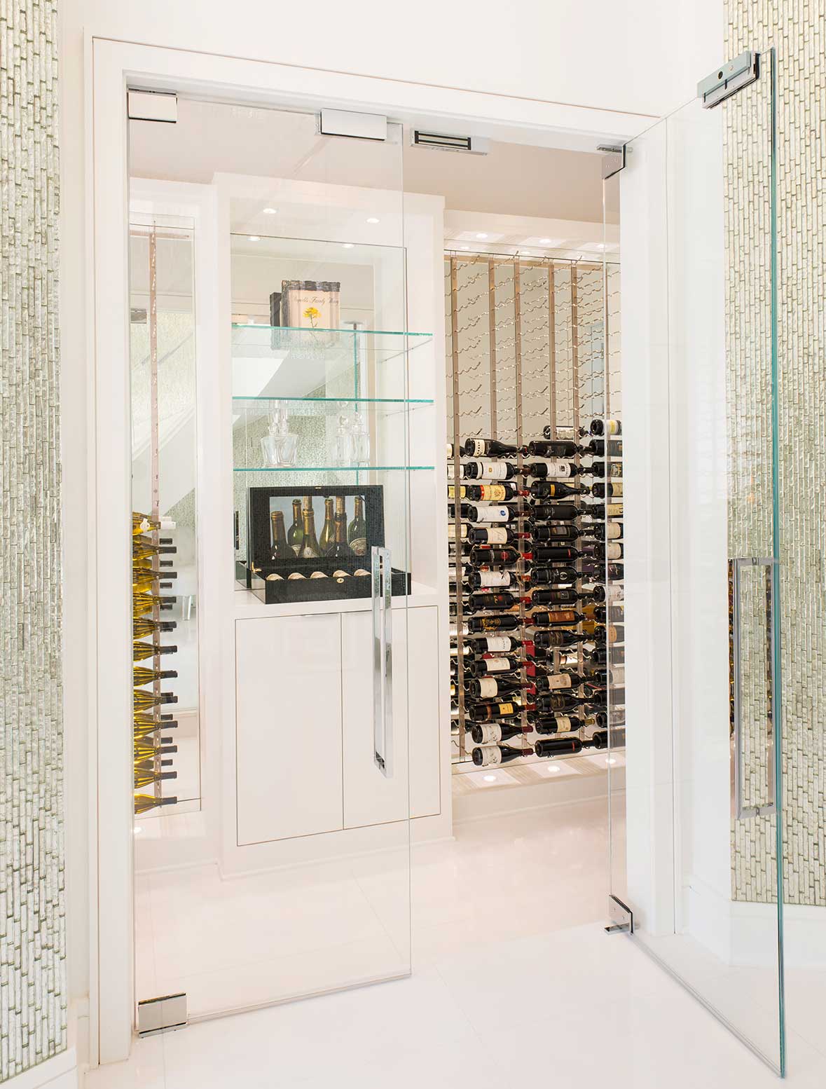 Wine Cellar with Glass Doors and Shelves